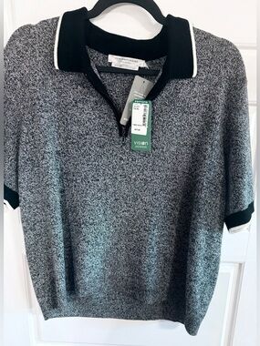 NWT Simons Black and Gray Zip Polo Sweater XL